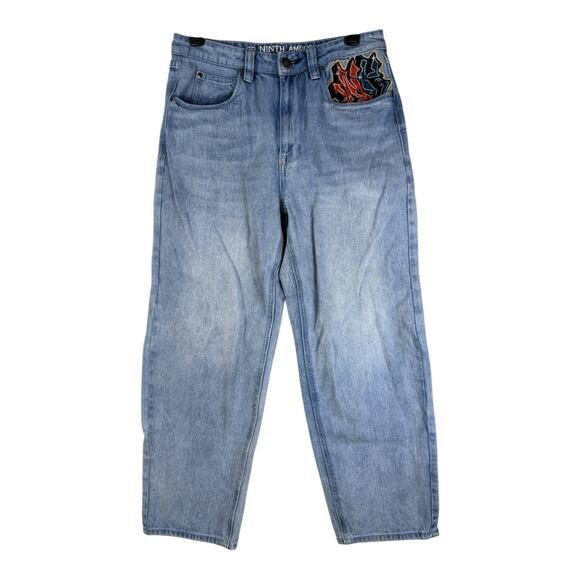 Ninth Hall Ambush Y2K Baggy Embroidered Jaguar Winged Skull Light Denim Jeans 28 - Picture 2 of 16